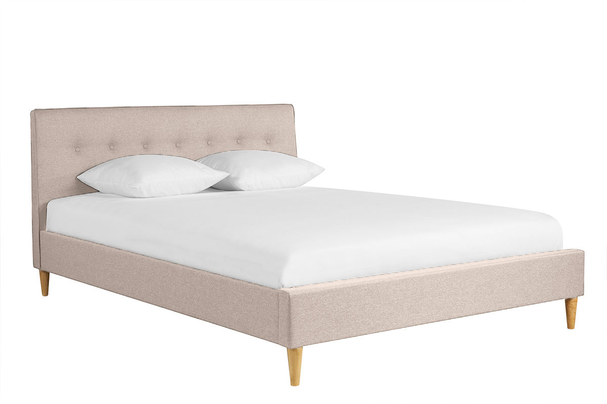 Lit 2 places 160x200 cm avec tête de lit en tissu beige LEONCE