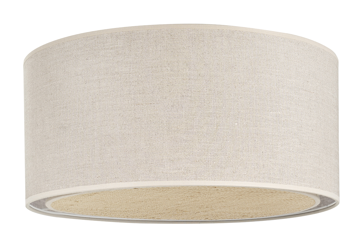 Plafonnier cylindrique en lin beige et rabane naturelle D40 cm TRAVES