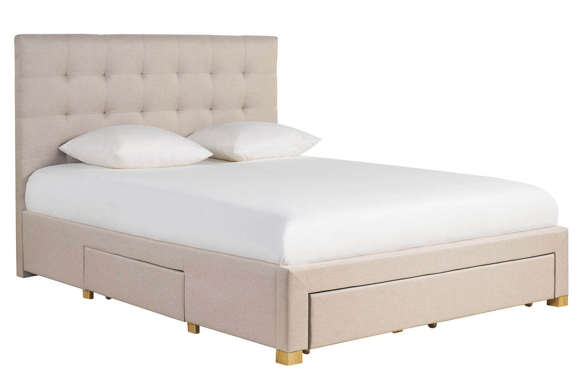Lit tiroirs 2 places 160x200 cm en tissu beige RENO
