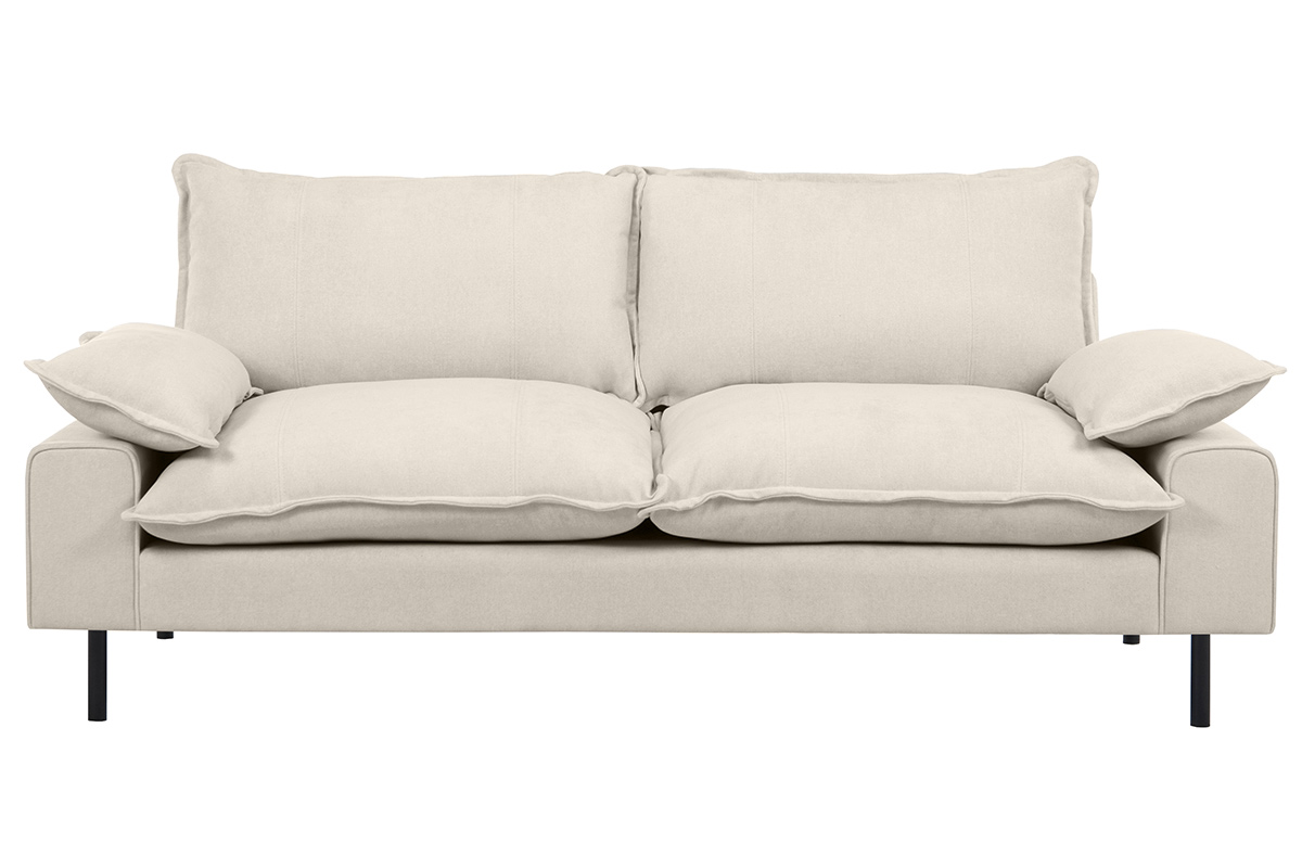 Canapé design 3 places en tissu effet velours beige et métal noir DORY
