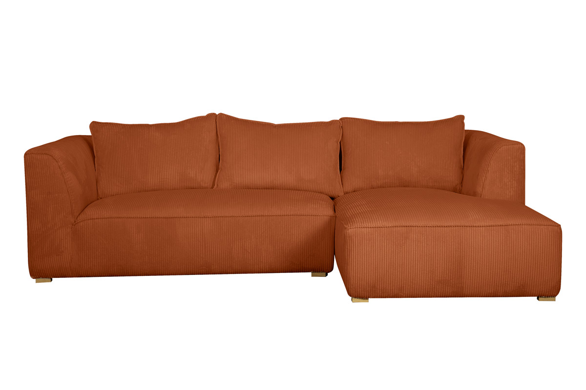 Canapé d'angle droit design en tissu velours côtelé terre brûlée 3-4 places PANAM