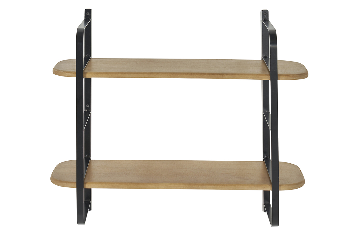 Étagère murale en bois manguier massif et métal noir L70 cm AKINA