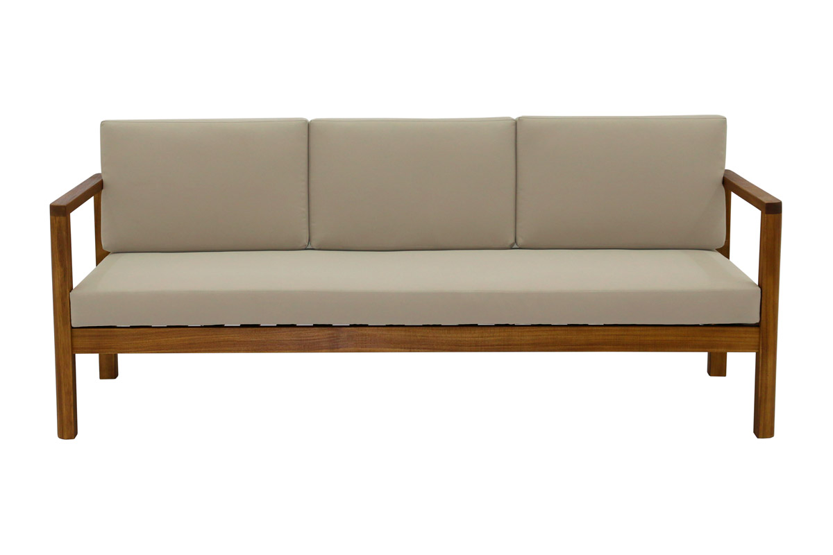 Canapé de jardin 3 places en bois massif et coussins déhoussables taupe L190 cm AKIS