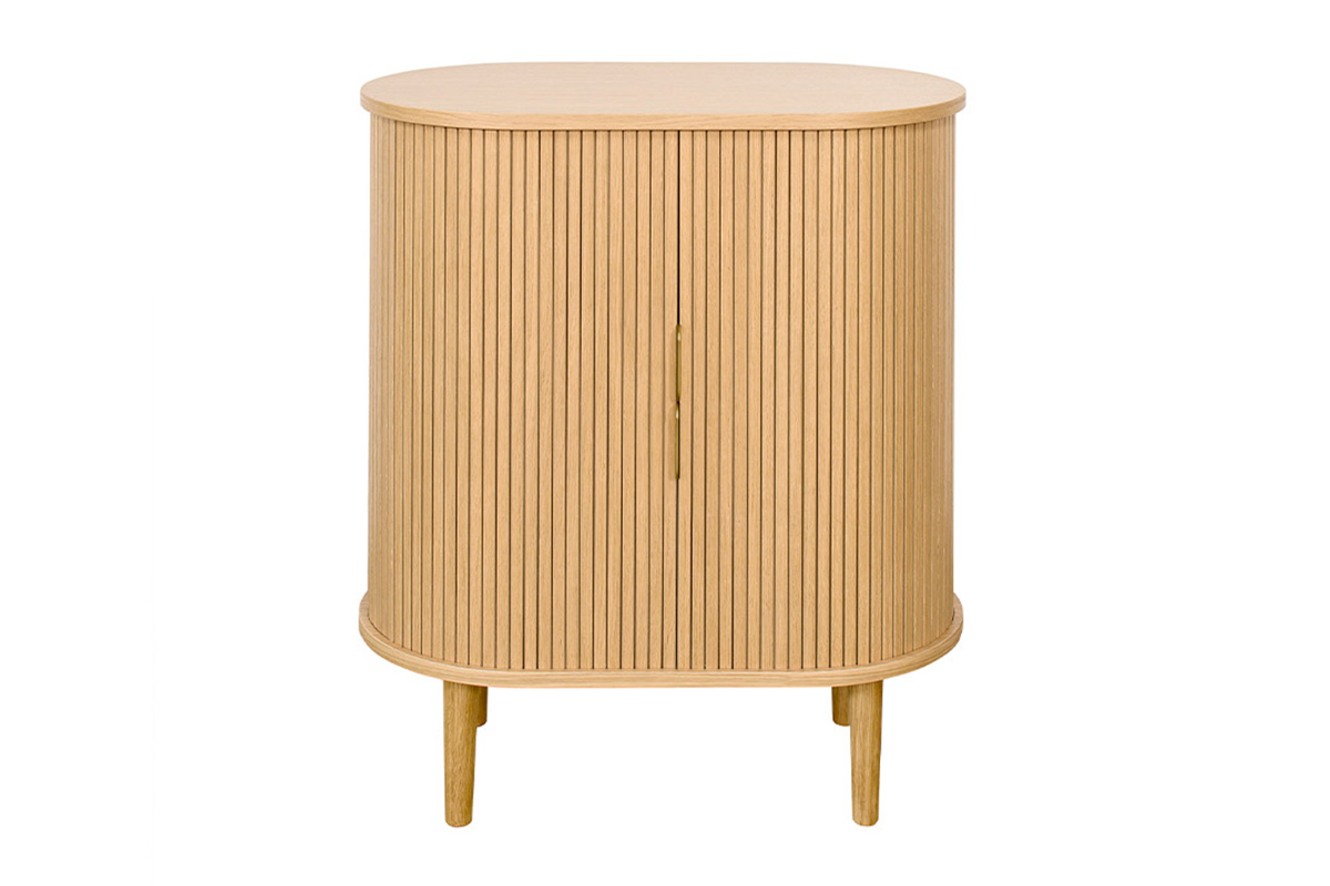 Buffet haut vintage avec portes coulissantes bois clair chêne L70 cm EPIC