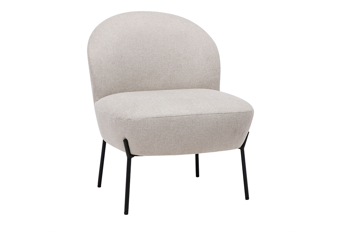 Fauteuil en tissu effet velours texturé beige et métal noir BELEY