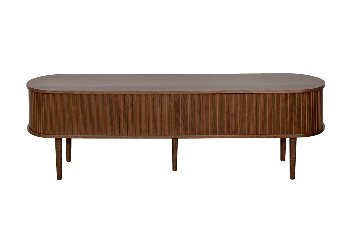 Meuble TV vintage bois foncé noyer avec rangements 2 portes coulissantes L180 cm EPIC