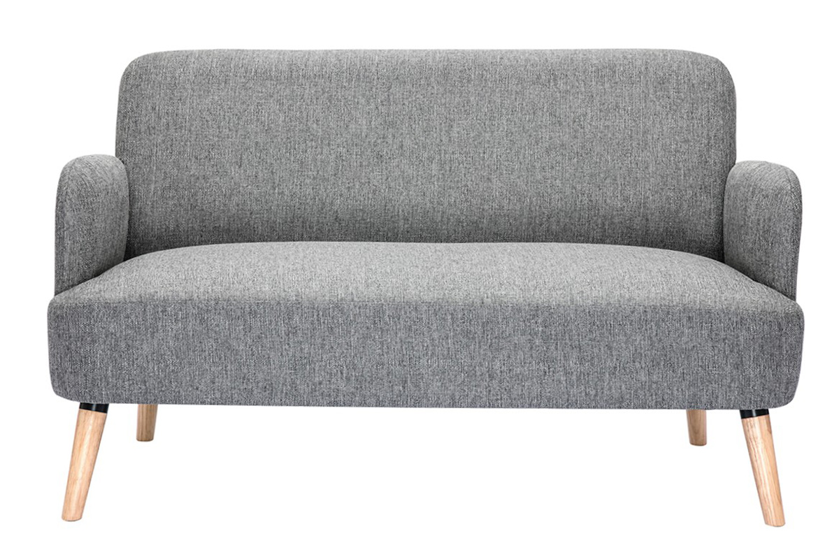 Canapé scandinave 2 places en tissu gris clair et bois clair ISKO