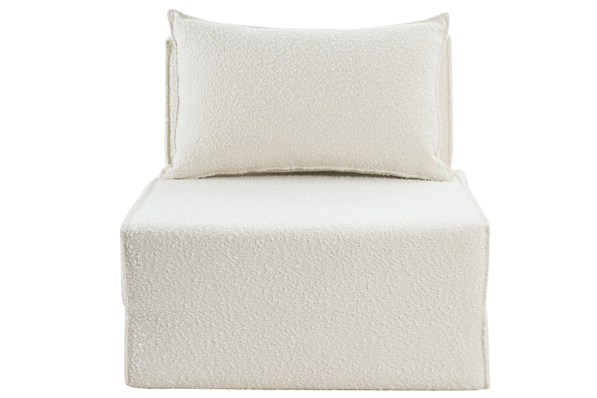 Chauffeuse 1 place convertible en tissu effet laine bouclée blanc VICTOR