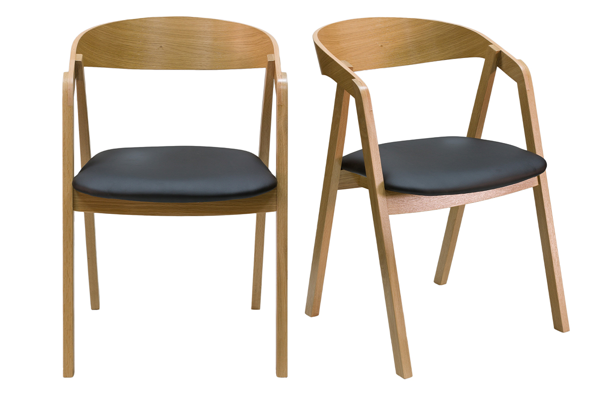 Chaises scandinaves empilables en bois clair chêne et assises noires (lot de 2) LOVA