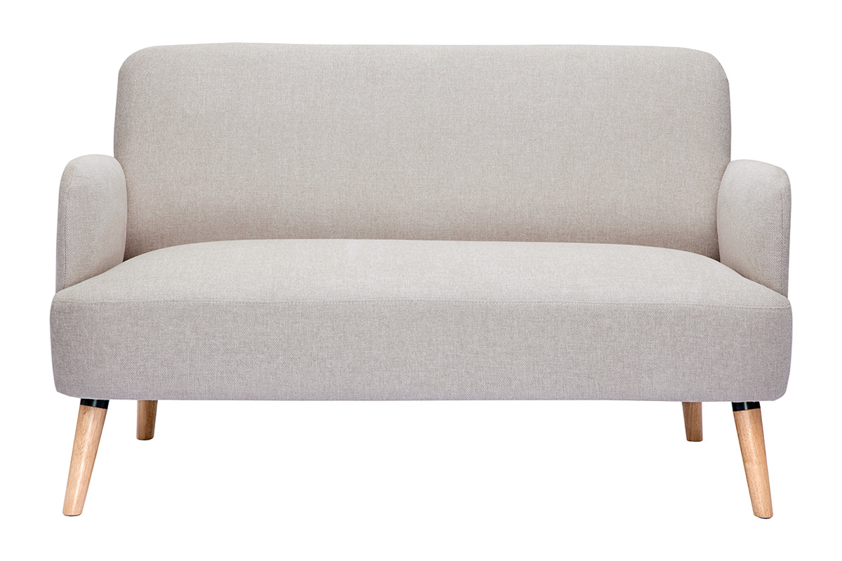 Divano scandinavo 2 posti in tessuto effetto velluto testurizzato beige e legno chiaro ISKO