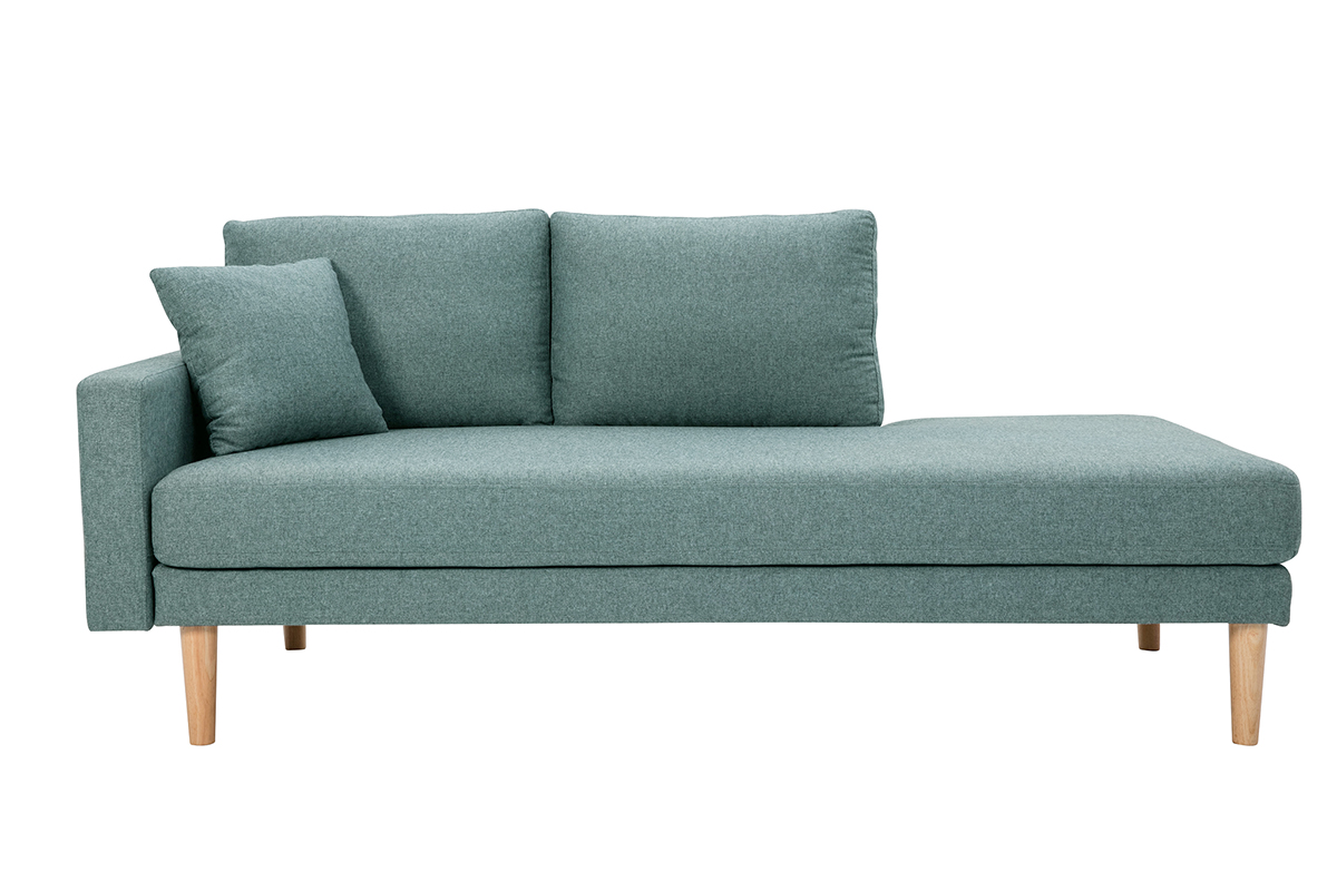 Chaise longue nórdica de tela verde grisáceo y madera maciza clara 190 cm BERTILLE