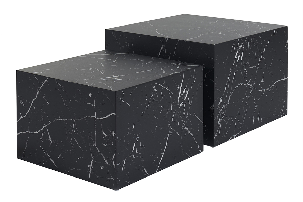Tables basses gigognes design effet marbre noir (lot de 2) CALLA