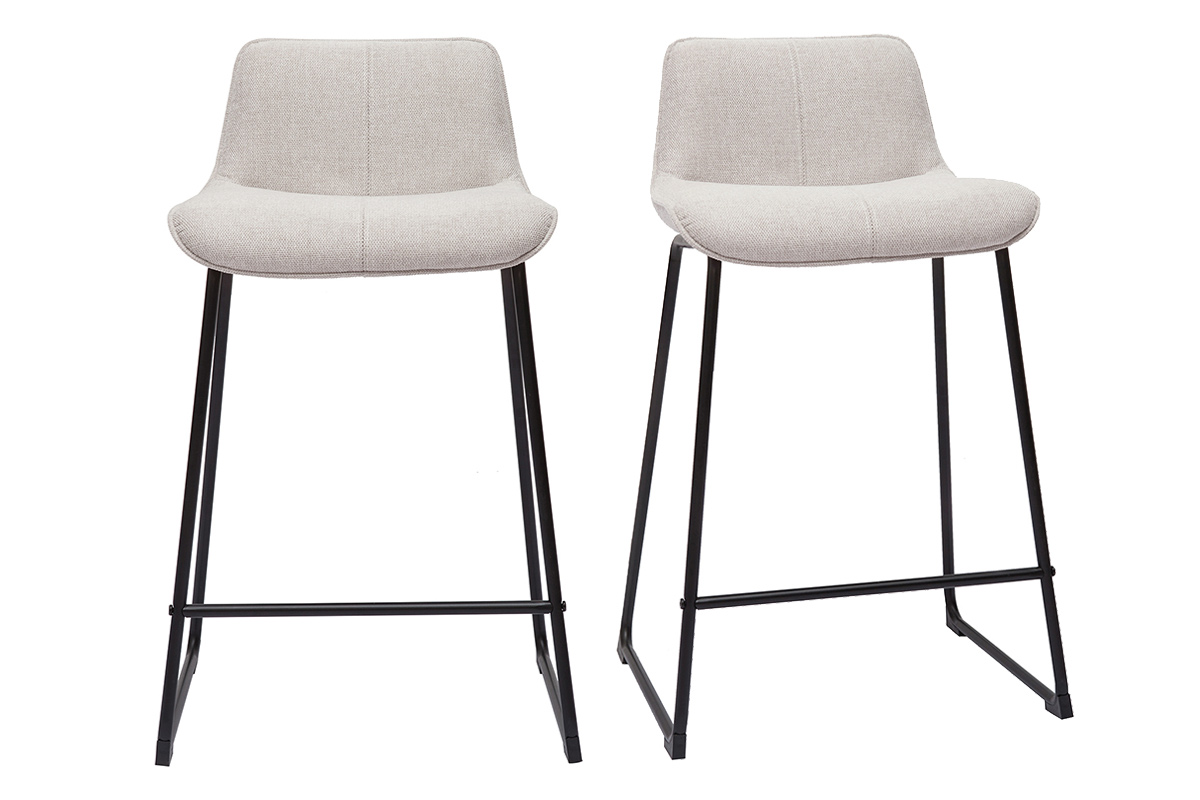 Tabourets de bar en tissu effet velours texturé beige et métal H65 cm (lot de 2) BOOST