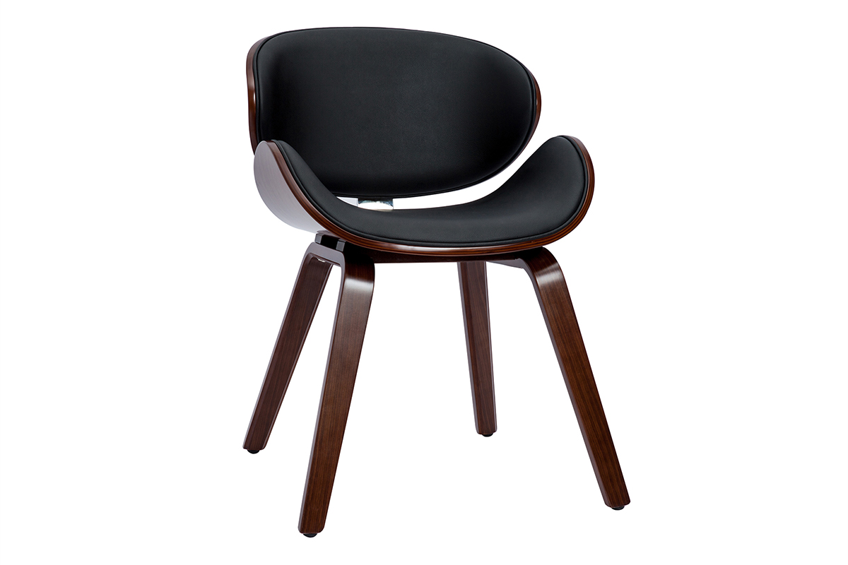 Chaise design noir et bois foncé noyer WALNUT