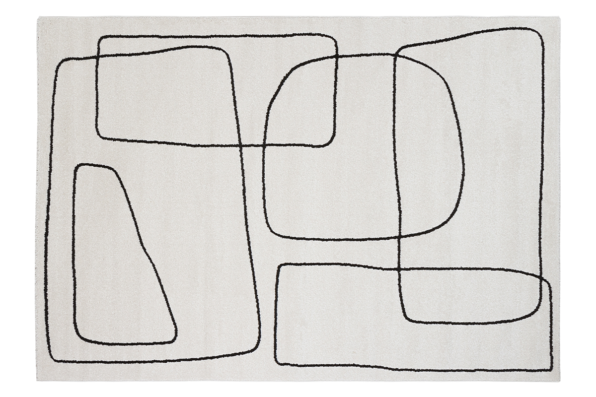 Tapis rectangulaire motif line art blanc cassé et noir 160 x 230 cm TIANA
