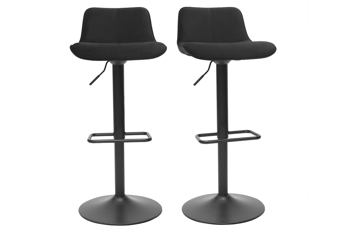Tabourets de bar réglables pivotants 360° noirs en tissu velours et métal (lot de 2) BOOST
