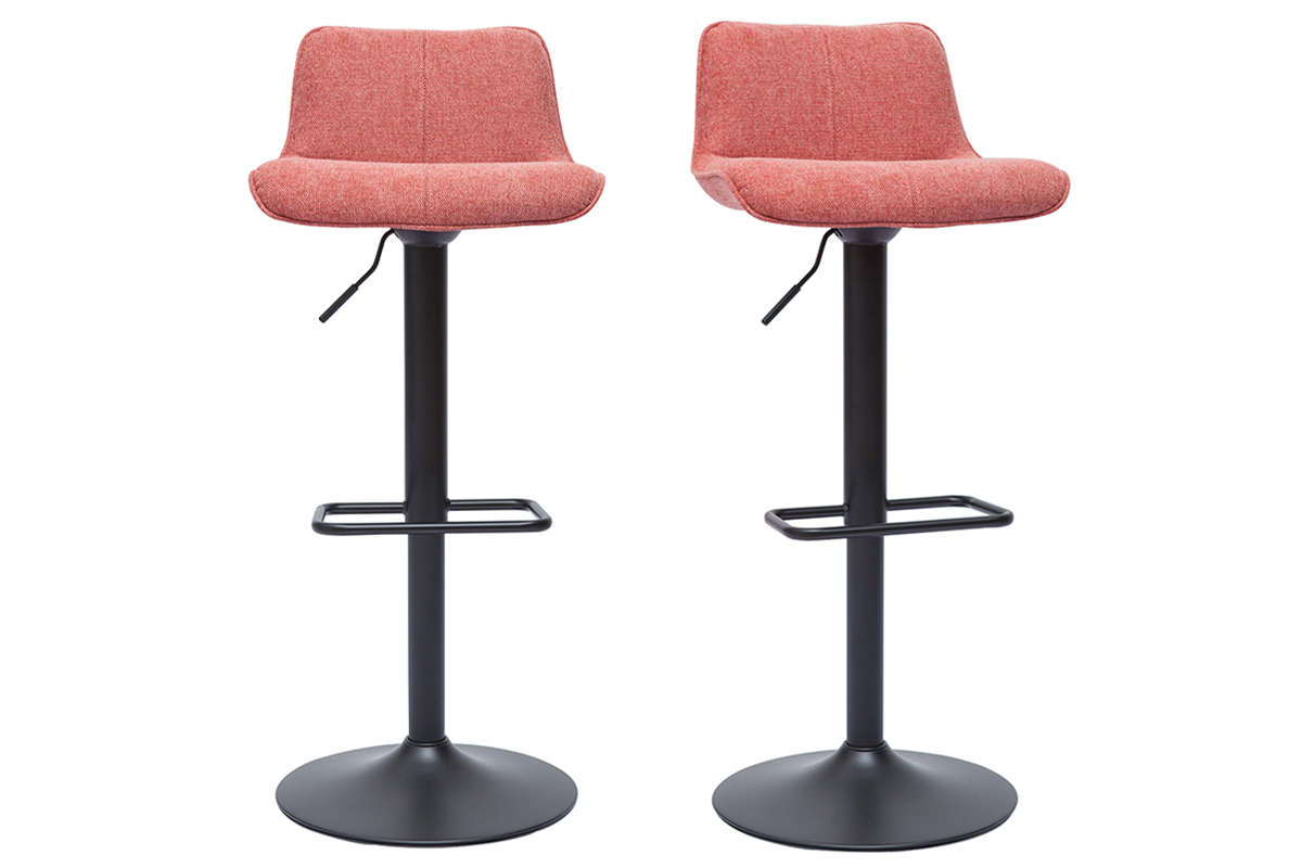 Tabourets de bar réglables pivotants 360° en tissu effet velours texturé terracotta et métal noir (lot de 2) BOOST