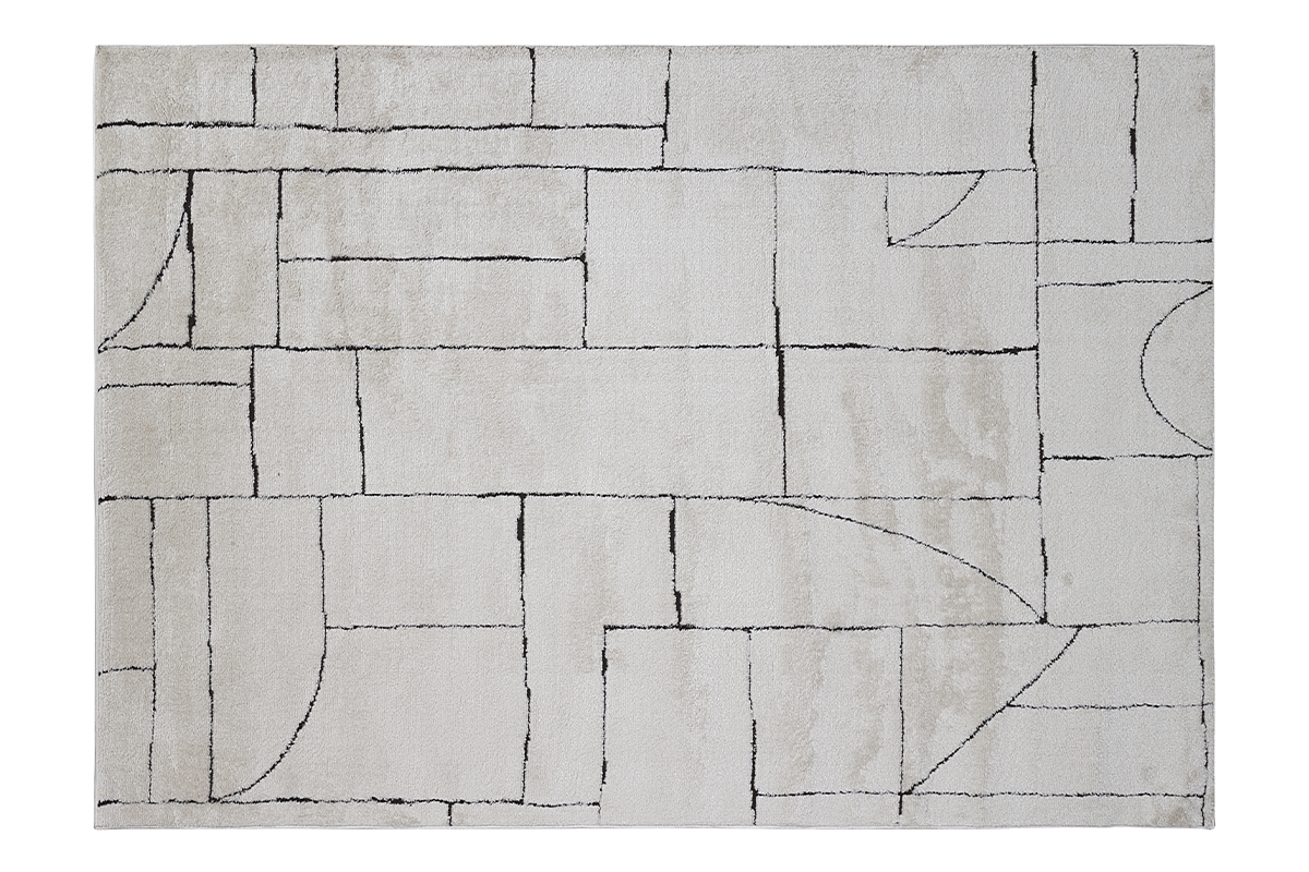 Tapis rectangulaire à motifs géométriques blanc cassé et noir 160 x 230 cm ENVY