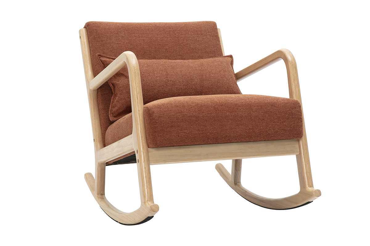 Sedia a dondolo scandinava in tessuto effetto velluto color bruciato e legno massello chiaro DERRY