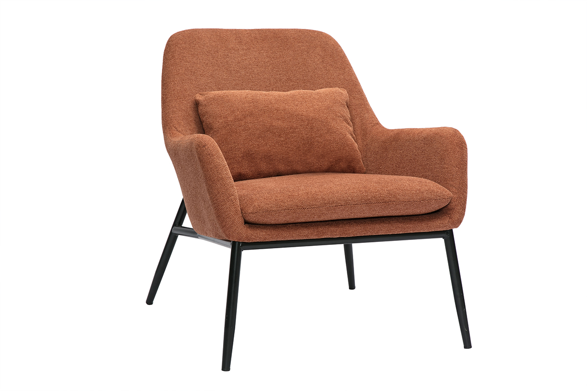 Fauteuil design en tissu effet velours terre brulée et métal noir MAXINE
