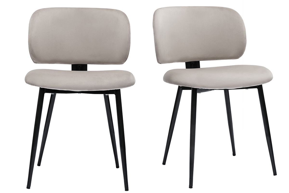 Chaises en tissu velours taupe et métal noir (lot de 2) ATRIUM