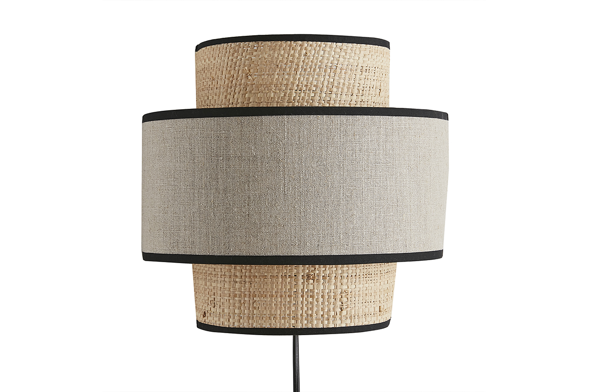 Applique murale bi-matière en rabane et lin H24 cm LITCHI