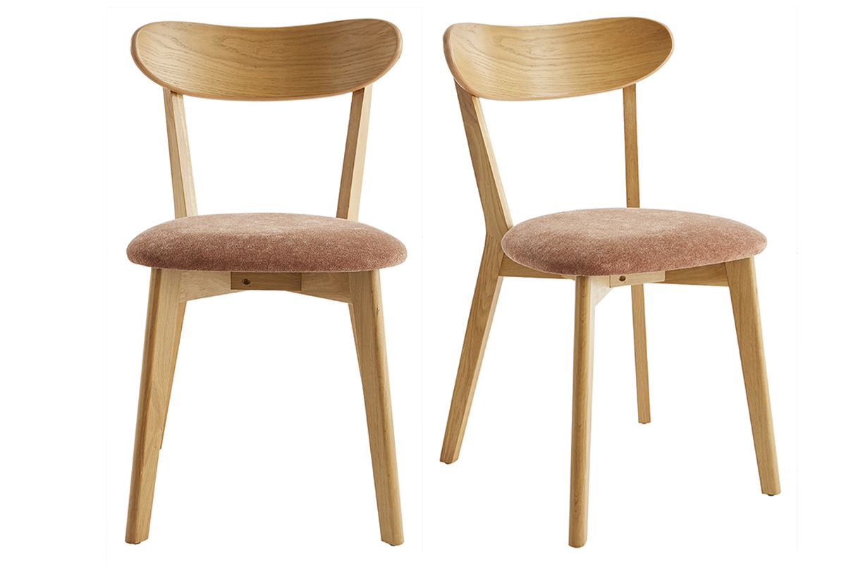 Vintage-Stühle aus hellem Holz mit Eichenfurnier und Stoff mit strukturiertem Samteffekt (2er-Set) DOVE