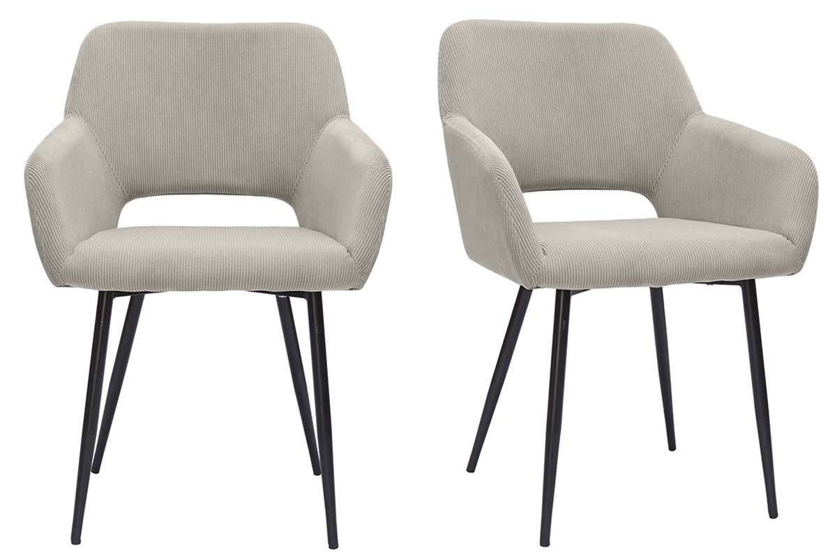 Chaises en tissu velours côtelé taupe et métal noir (lot de 2) LAURETTE