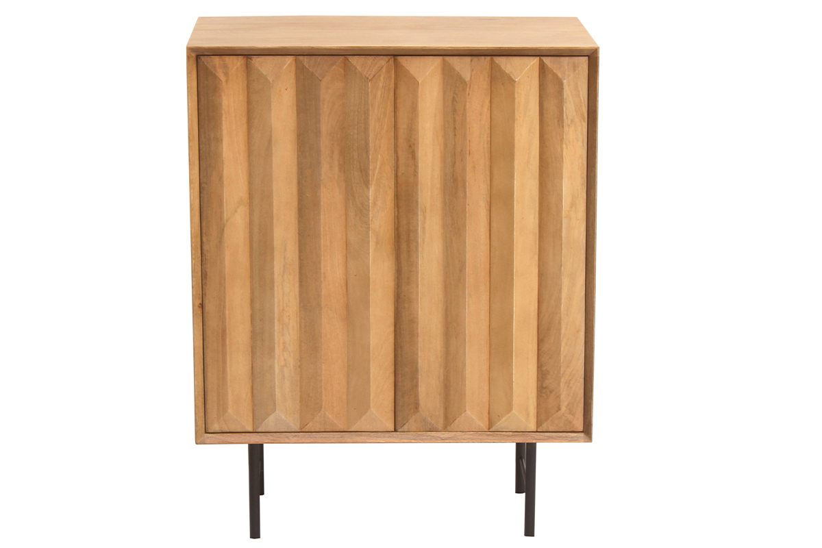 Buffet en bois manguier massif gravé et métal noir 2 portes L70 cm AGRA