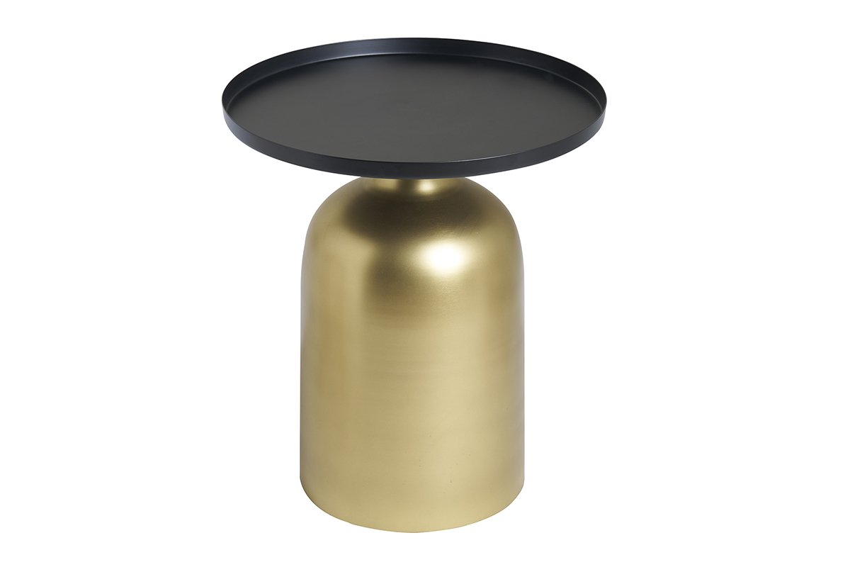 Table d'appoint design ronde en métal doré et plateau noir mat RAMSES