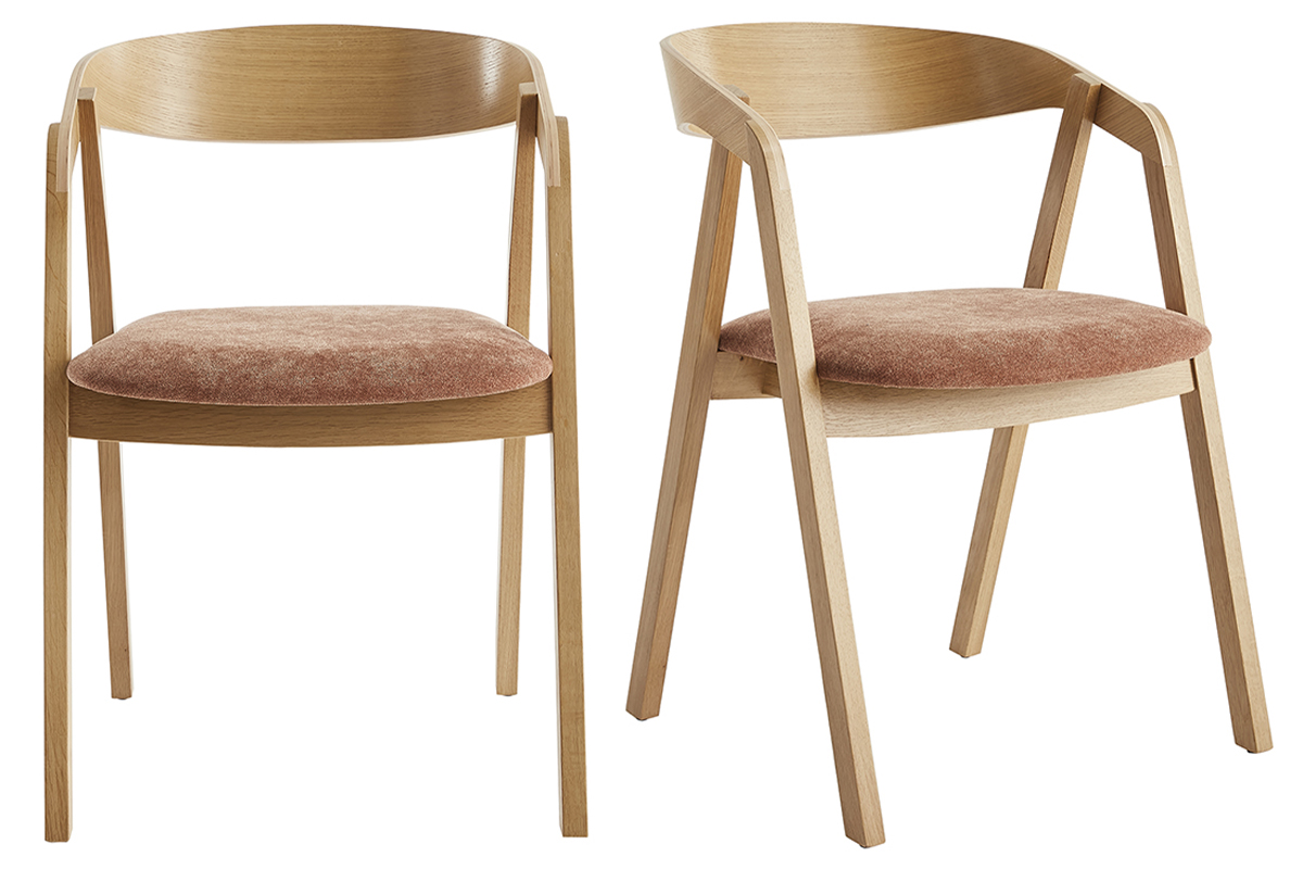 Chaises scandinaves empilables en bois clair chêne et tissu effet velours terre brûlée (lot de 2) LOVA