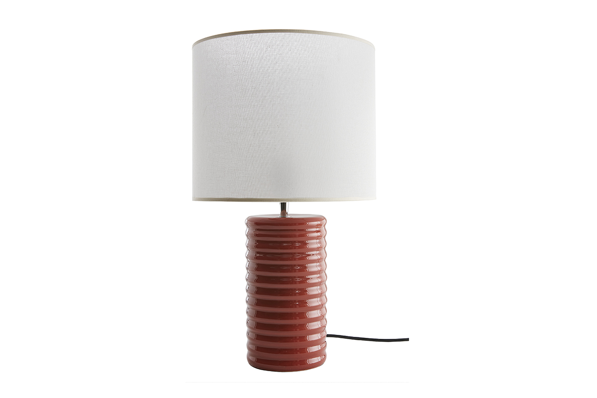 Lampe à poser en céramique émaillée terracotta et abat-jour écru H53 cm BERRO