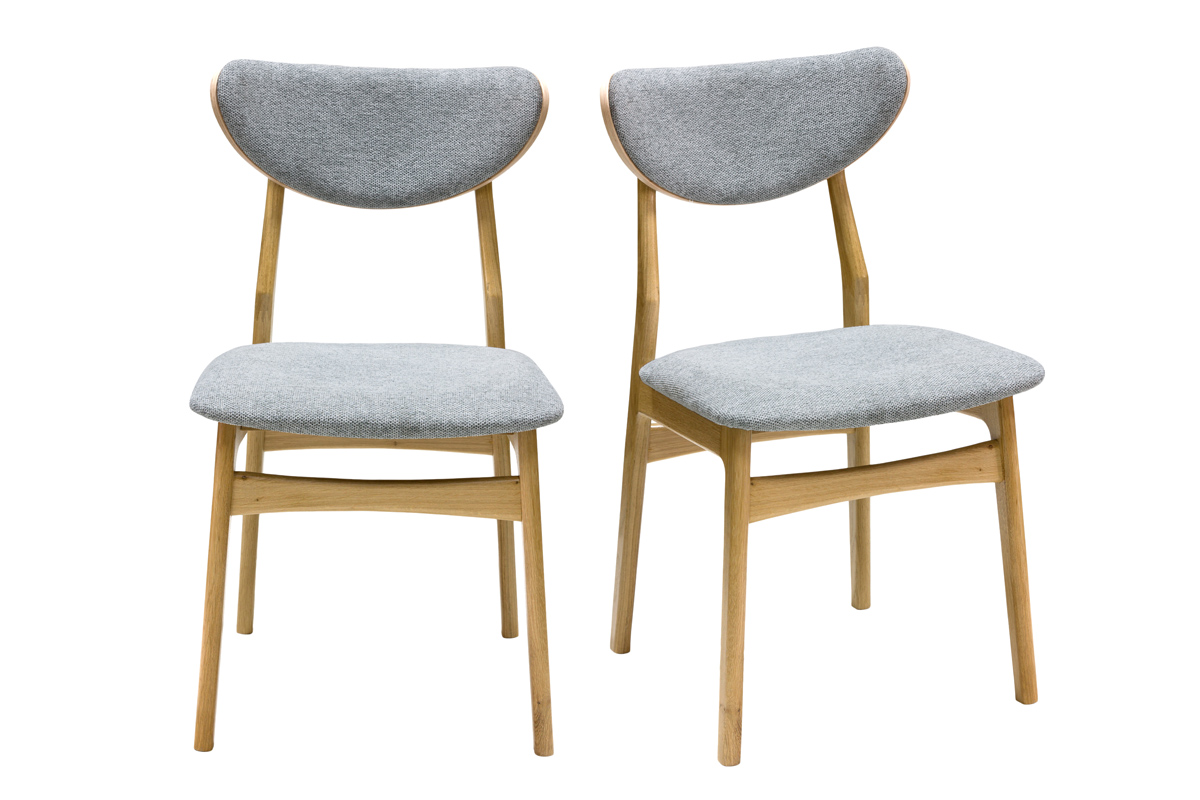 Chaises scandinaves en tissu effet velours texturé gris chiné et bois clair chêne massif (lot de 2) MAYA