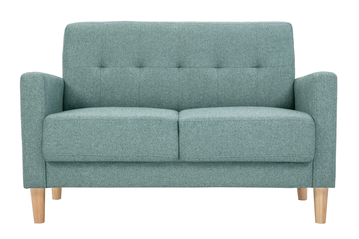 Divano scandinavo 2 posti in tessuto grigio verde e legno chiaro MOON