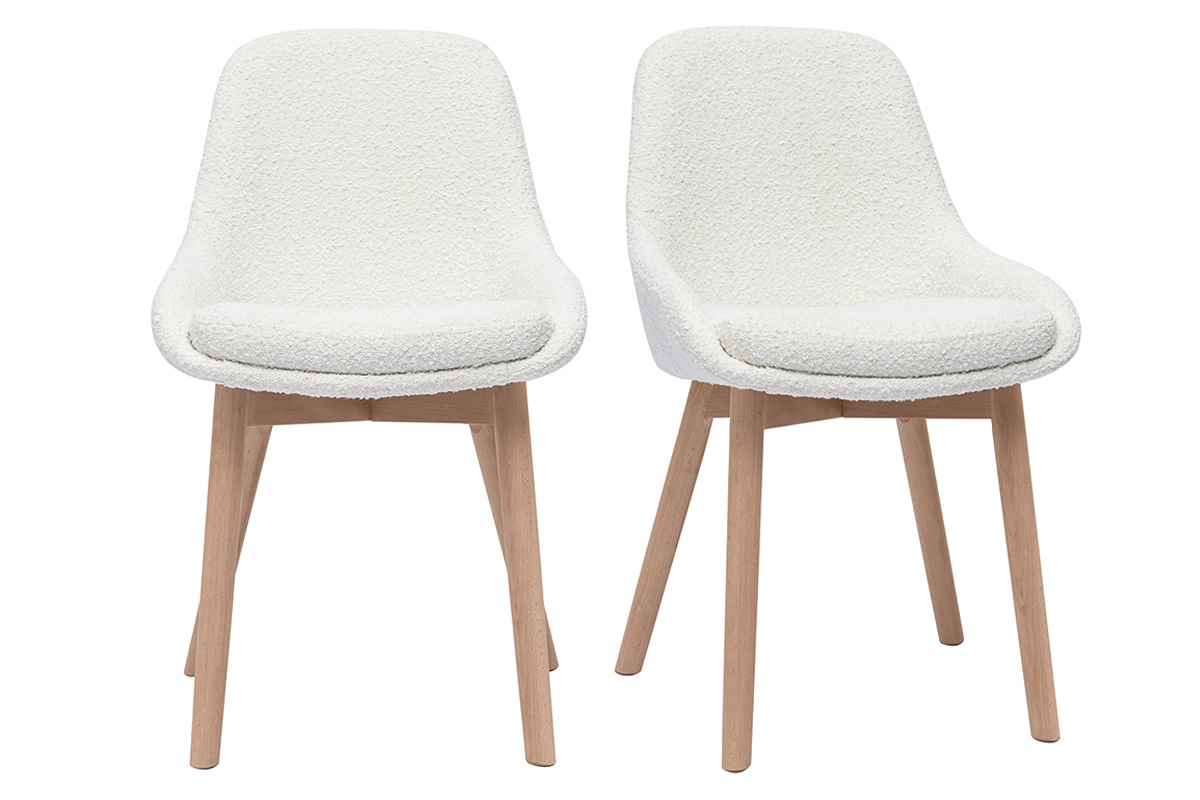 Chaises scandinaves en tissu effet laine bouclée blanc et bois clair massif (lot de 2) HOLO