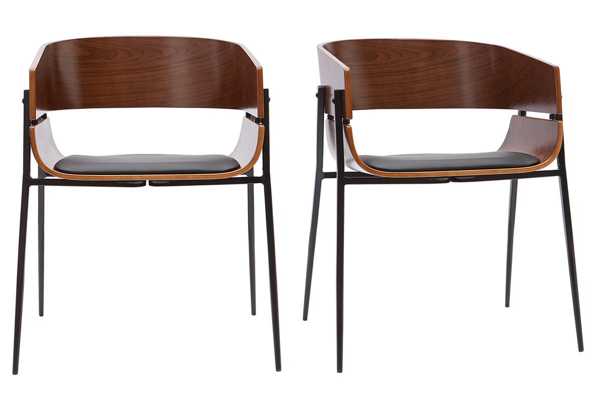 Chaises design bois foncé et métal noir (lot de 2) WESS