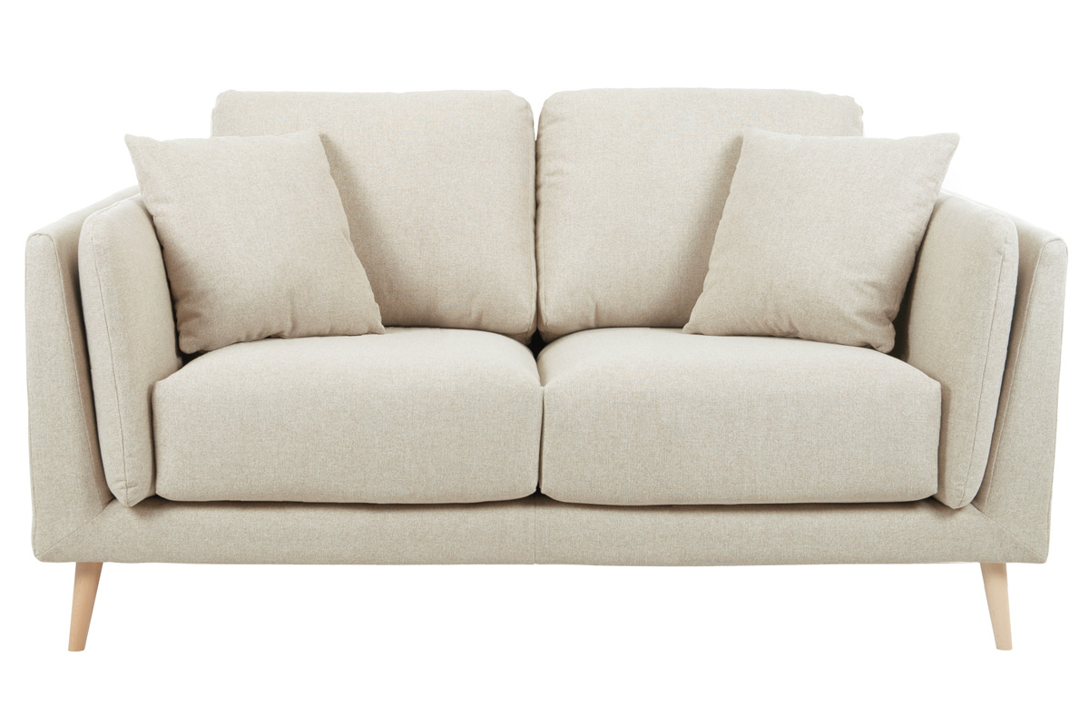 Canapé scandinave 2 places en tissu beige naturel et bois clair VOGUE