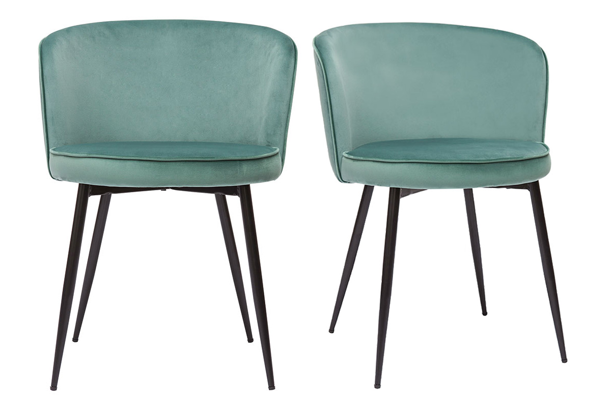 Chaises design en tissu velours vert céladon et métal noir (lot de 2) SERIF