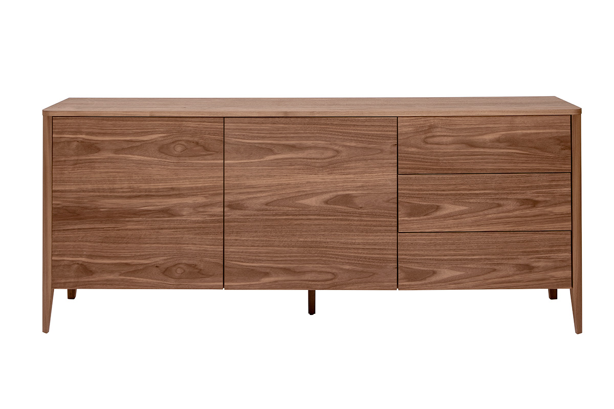 Buffet en bois foncé noyer 2 portes 3 tiroirs 180 cm BENJA
