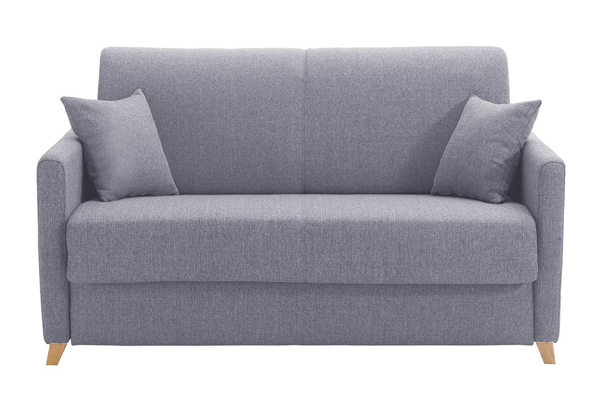 Canapé convertible 2-3 places en tissu gris et bois clair avec matelas 13 cm SKANDY
