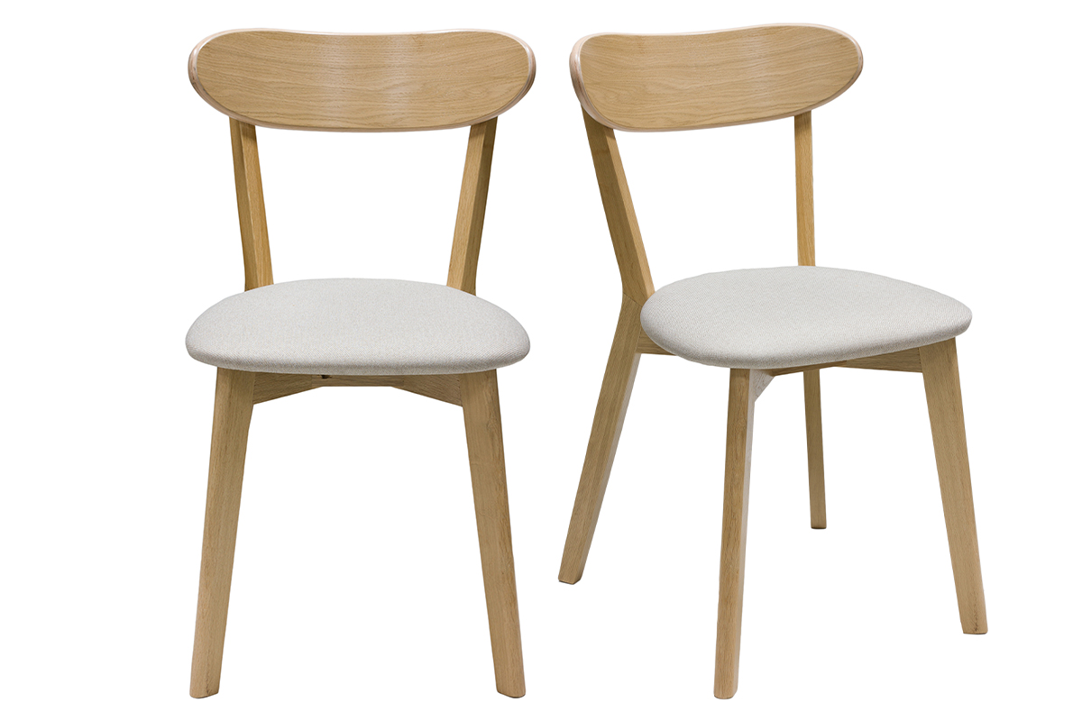 Chaises vintage en bois clair chêne et tissu beige (lot de 2) DOVE