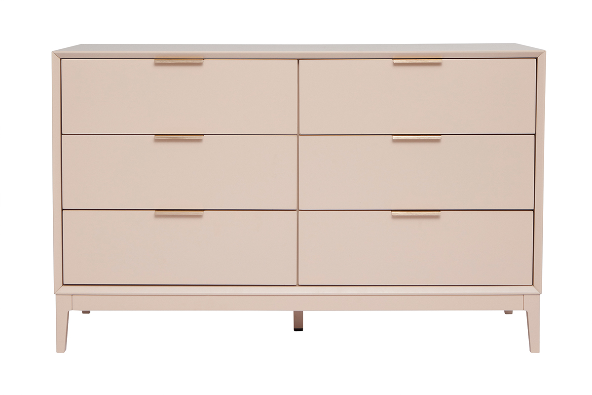 Commode rose poudré et métal doré 6 tiroirs L120 cm GIANA