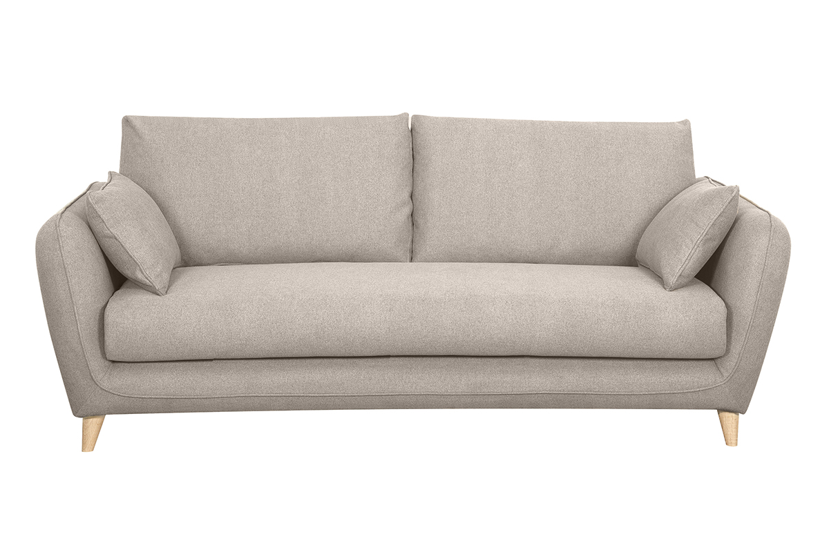 Canapé convertible scandinave 3 places en tissu beige avec matelas 10 cm CREEP
