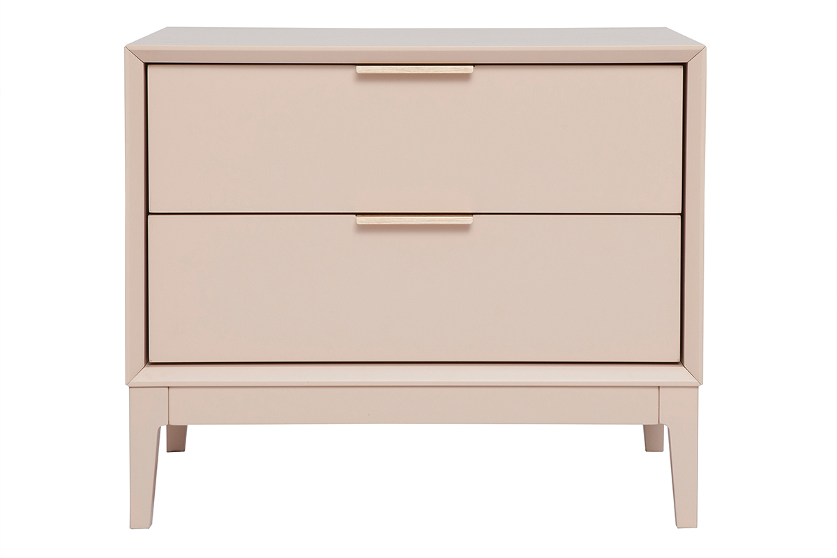 Table de chevet rose poudré et métal doré avec rangements GIANA