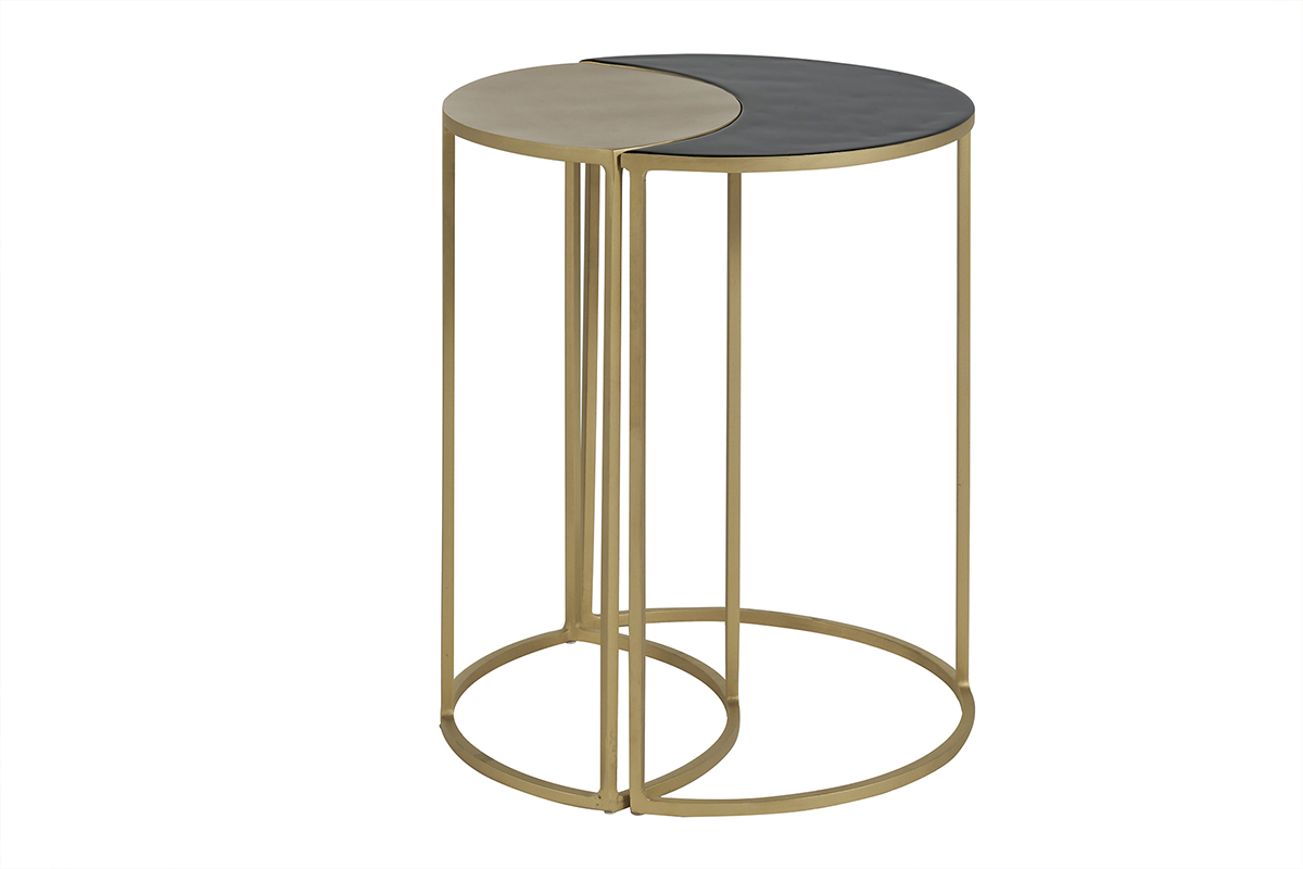 Table d'appoint en métal laqué noir et doré TOSCANE