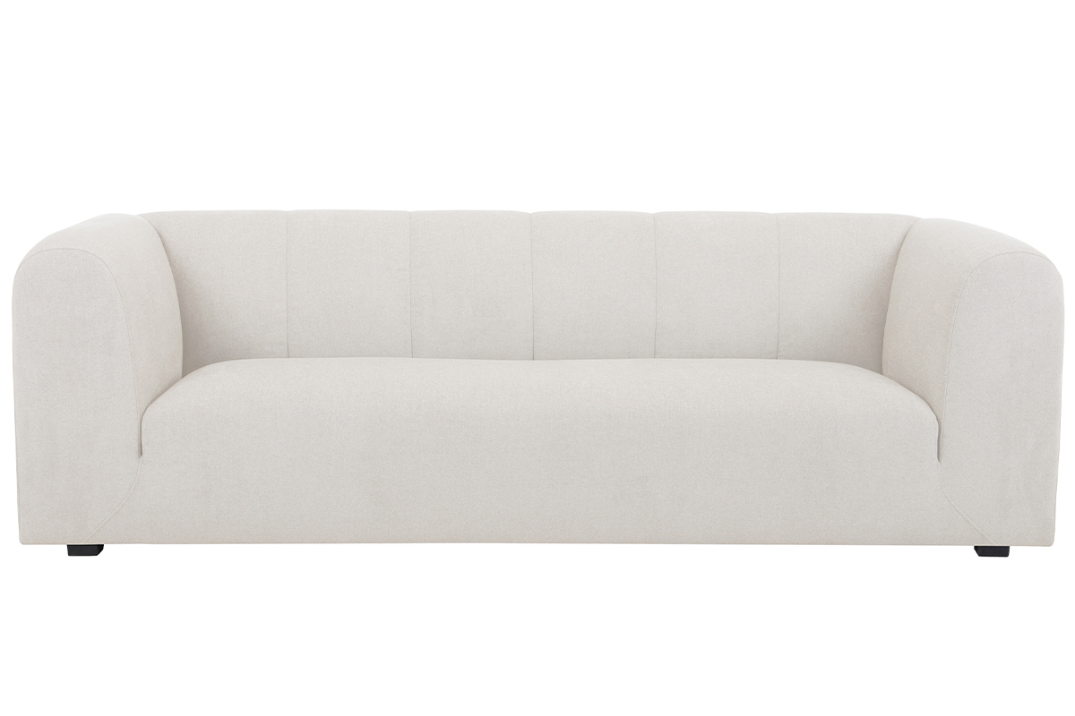 Canapé design en tissu effet velours beige 3-4 places OLIVEIRO