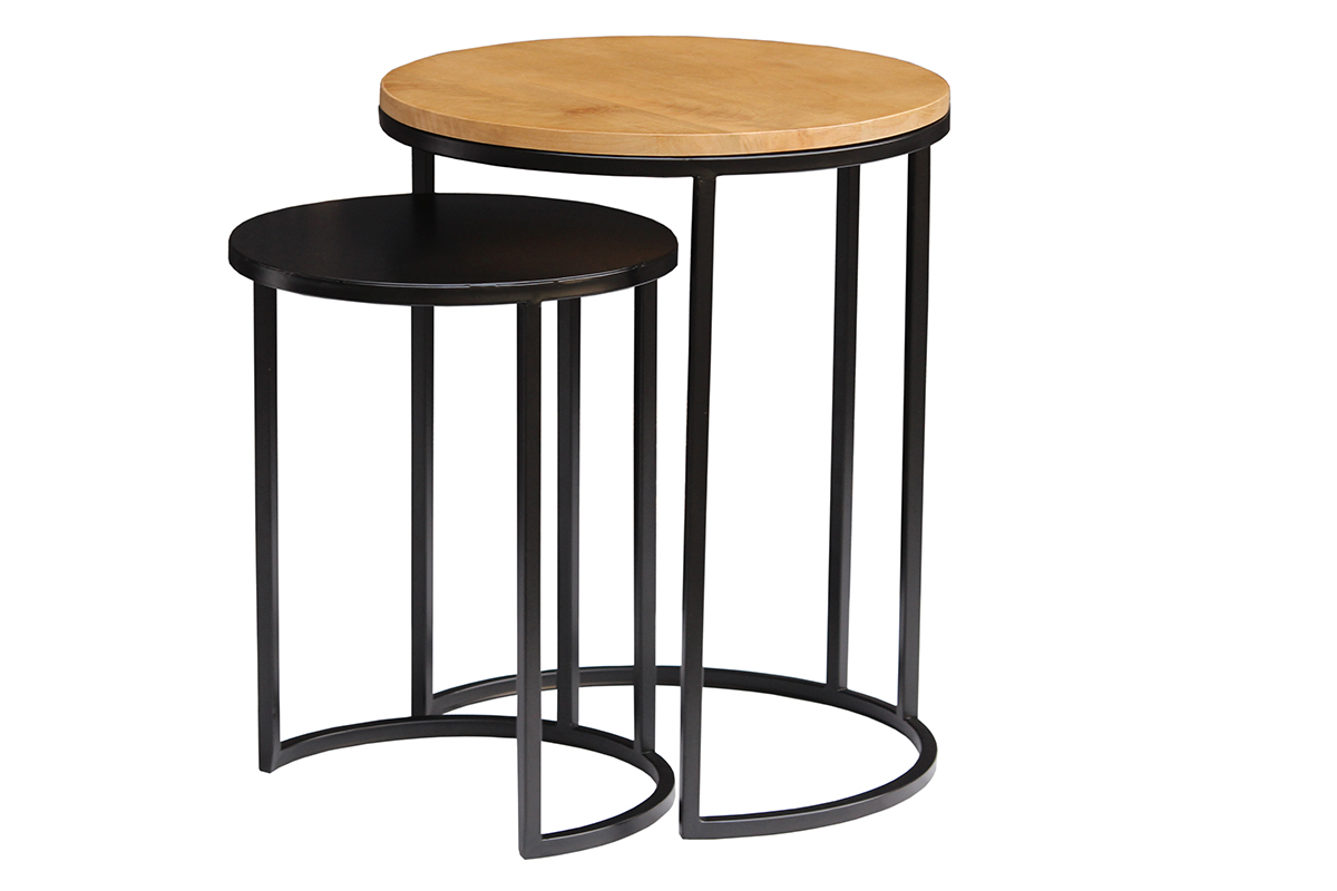 Tables d'appoint gigognes en bois manguier massif et métal noir TAHL