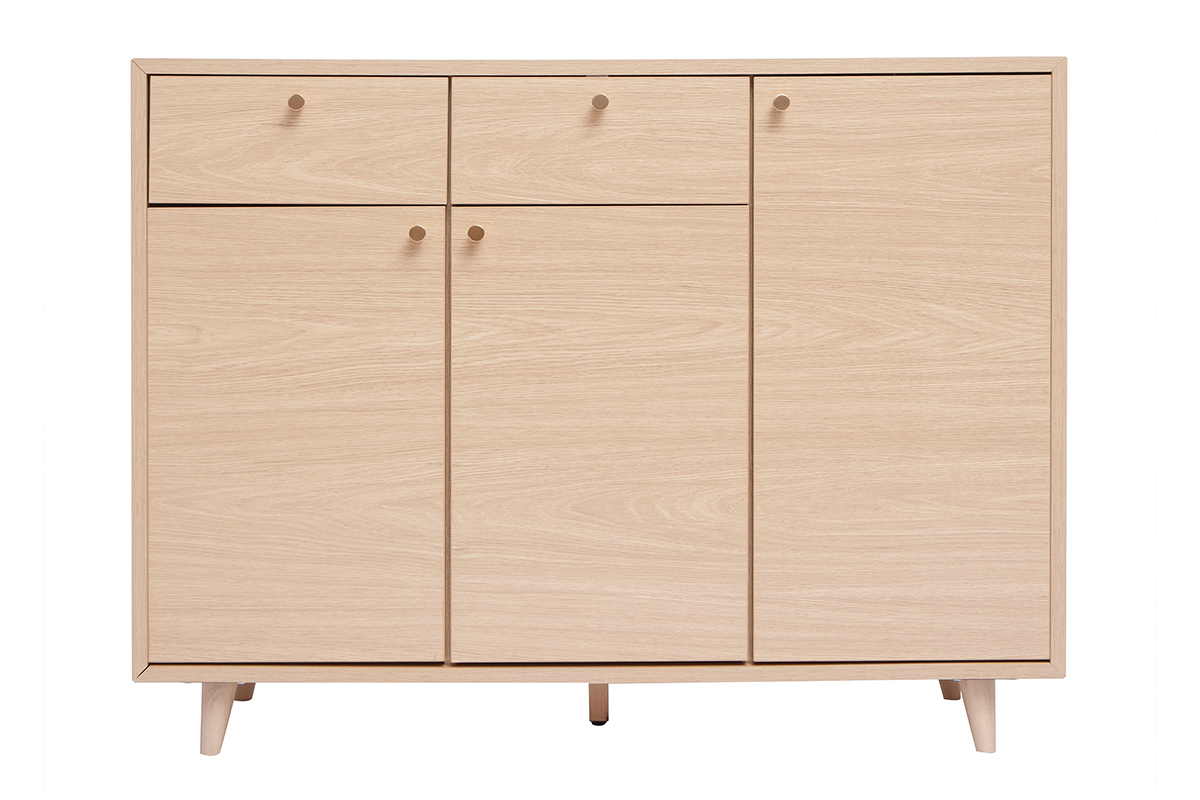 Meuble d'entrée -  meuble de rangements à chaussures finition bois clair chêne et métal doré L110 cm SILVESTRE