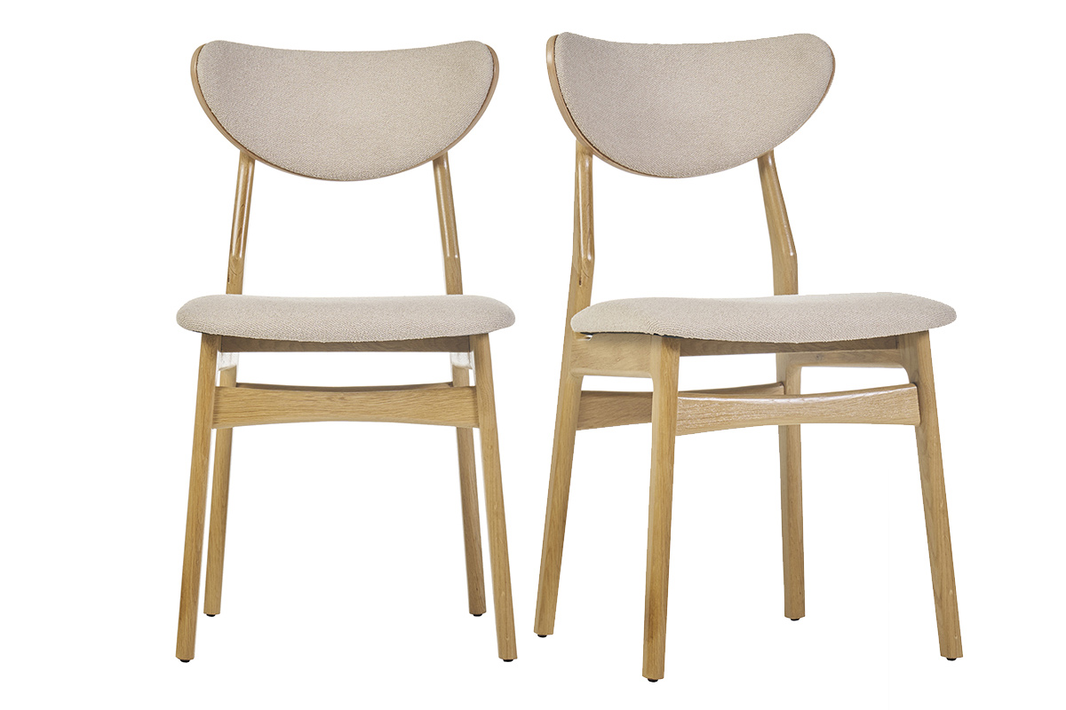 Sedie scandinave in tessuto effetto lana bouclé beige e legno chiaro massello di rovere (set di 2) MAYA