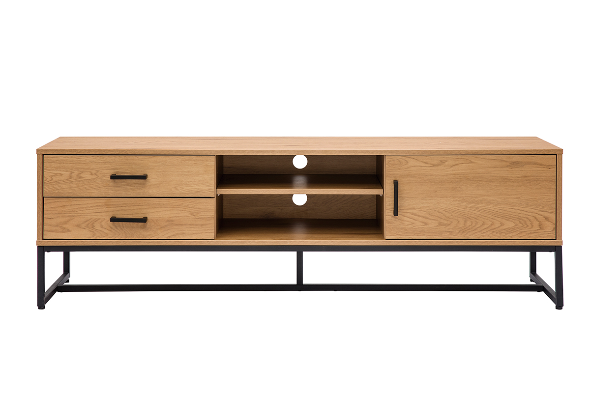 Meuble TV finition bois clair chêne et métal noir L160 cm LOVATO
